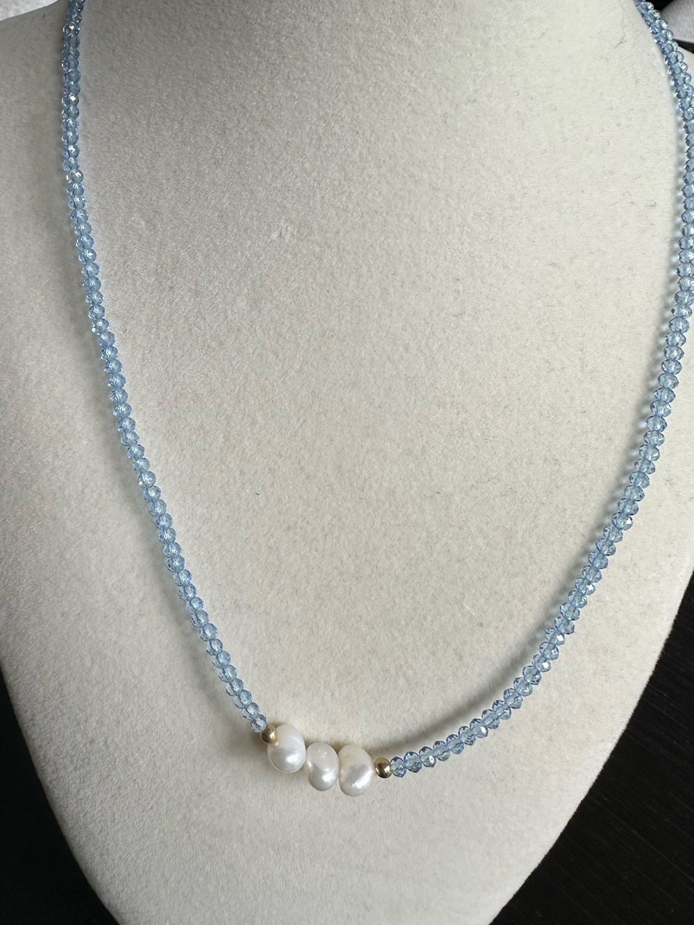 Handmade Light Blue Crystal & Freshwater Pearl Beaded Necklace | Bridal Gift